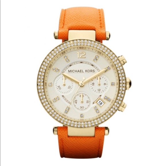 NWT Michael Kors Parker Chronograph Watch Orange - Picture 1 of 6